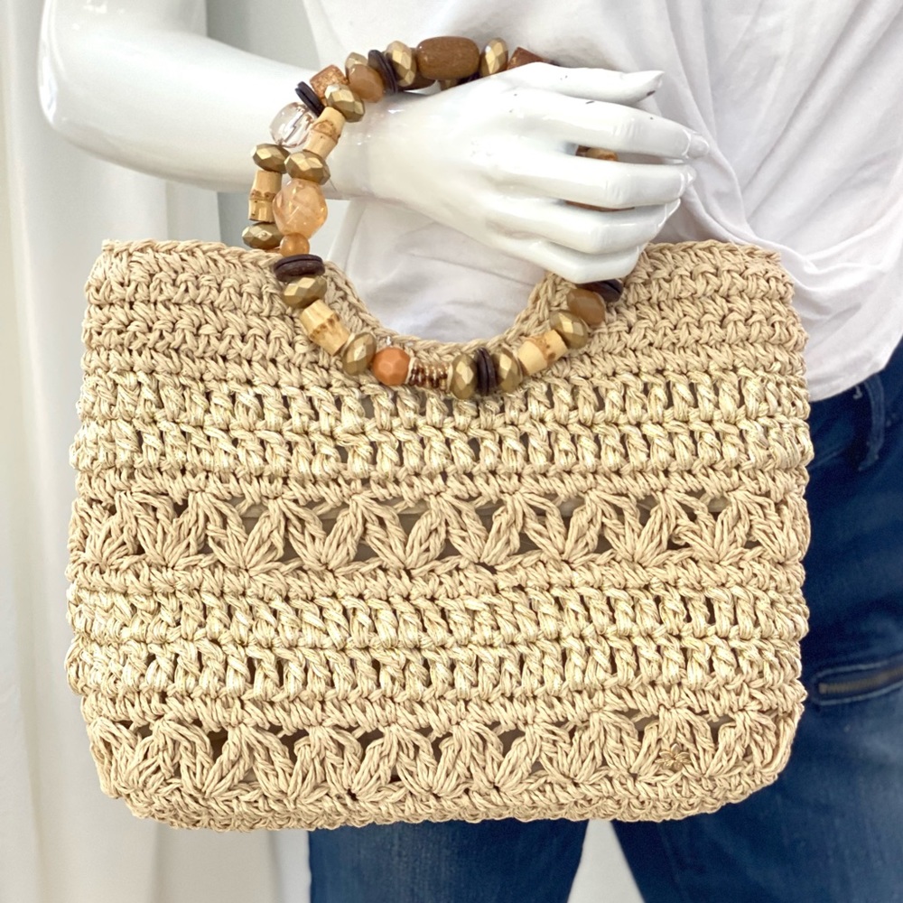 Cappelli Straworld beaded handle straw handbag